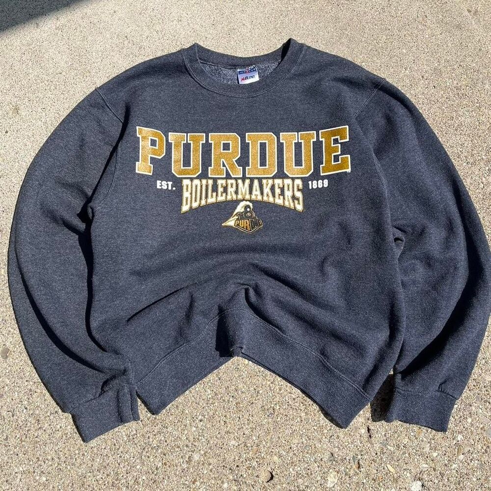 Y2K Purdue University Women's Grey and Gold Crewneck Sweatshirt